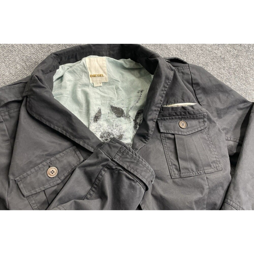 Diesel Jacket Mens M Black Military Field Coat Lined Utility Cargo
